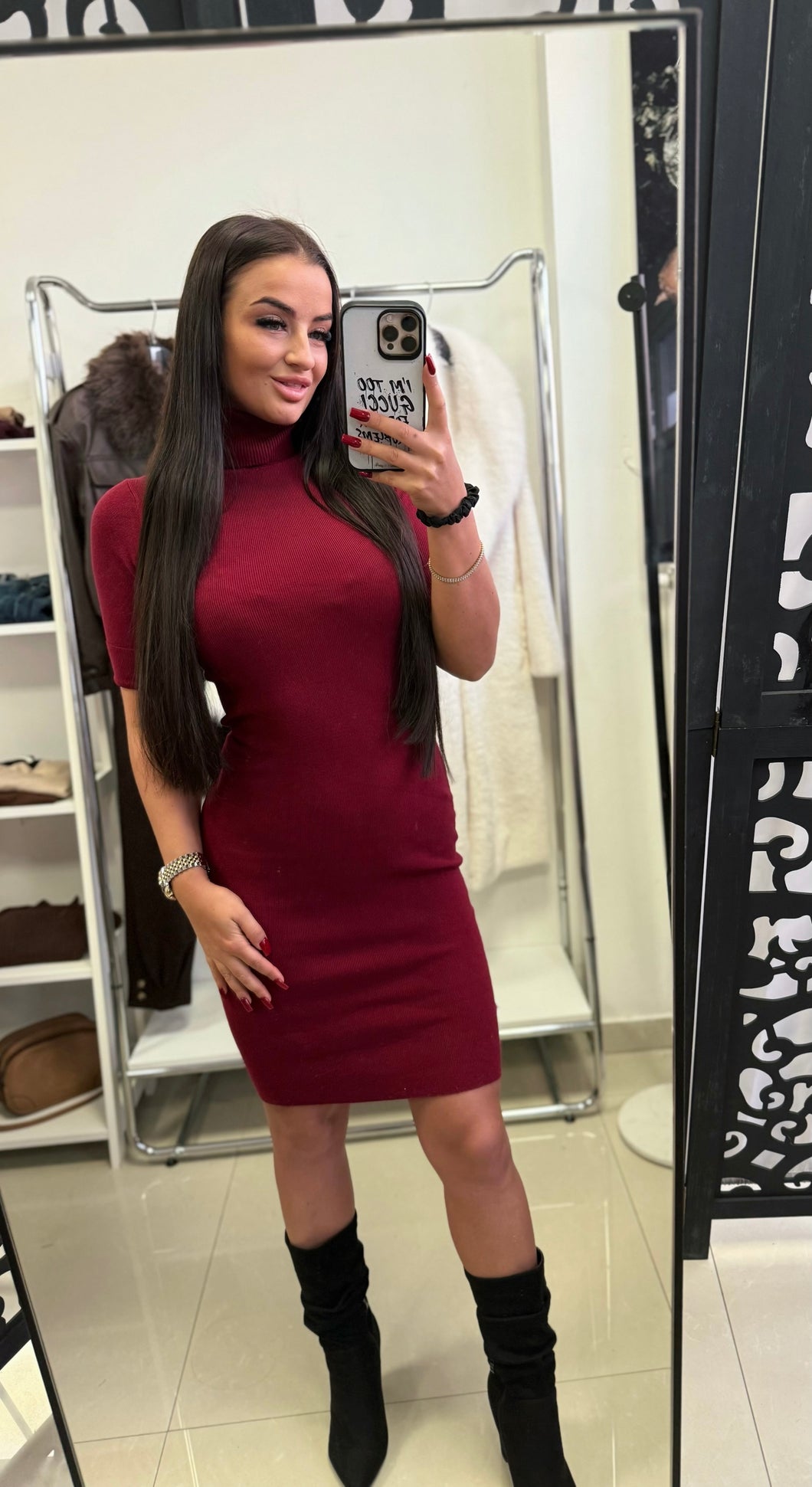 5151 SISSY rövid ujjú basic kötött garbó ruha