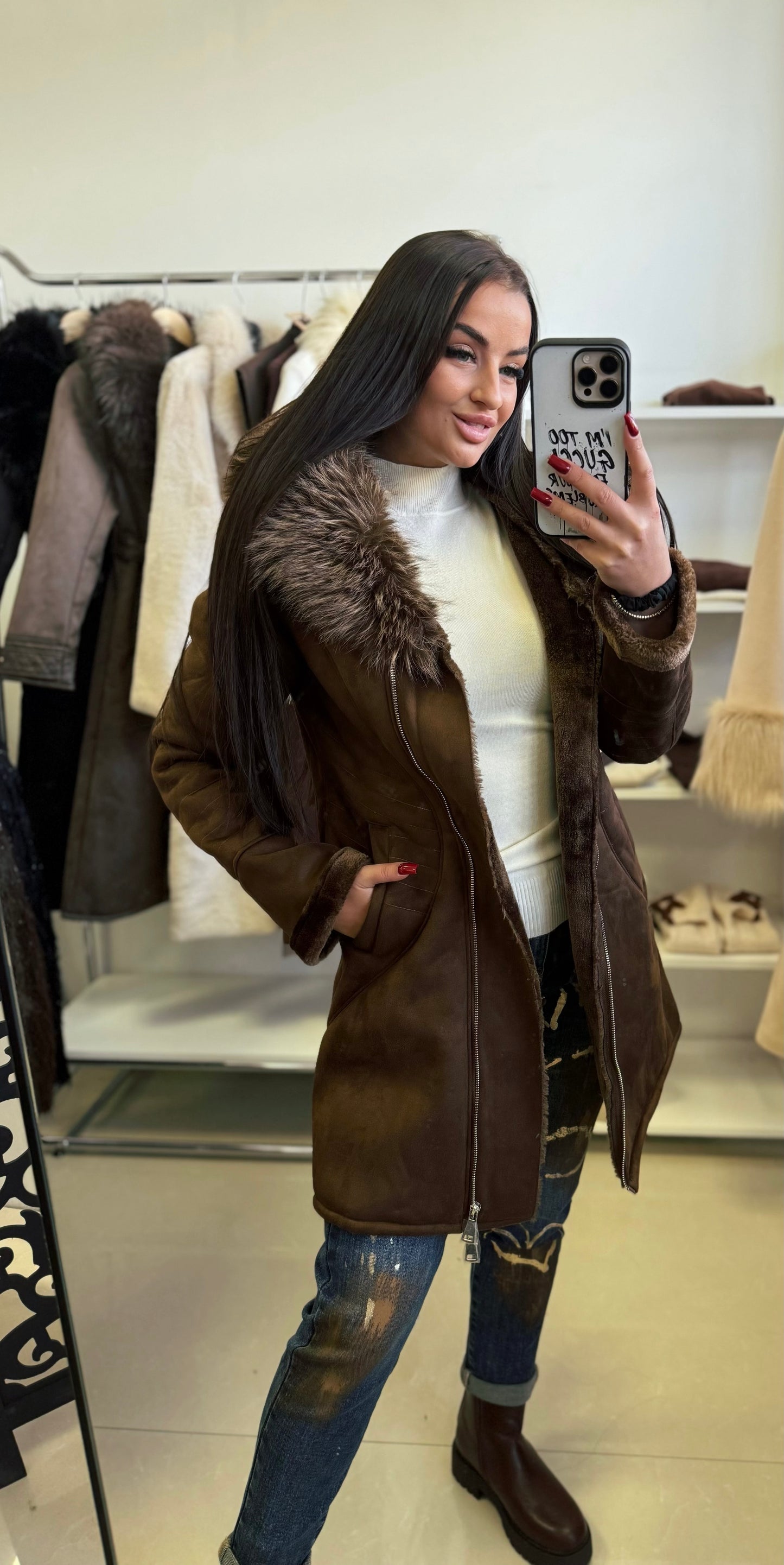 8879 EVELYN camel műirha téli kabát