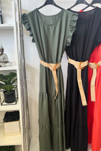 Kép betöltése a galériamegjelenítőbe: 24609 MANGÓ fodros vászon maxi ruha övvel
