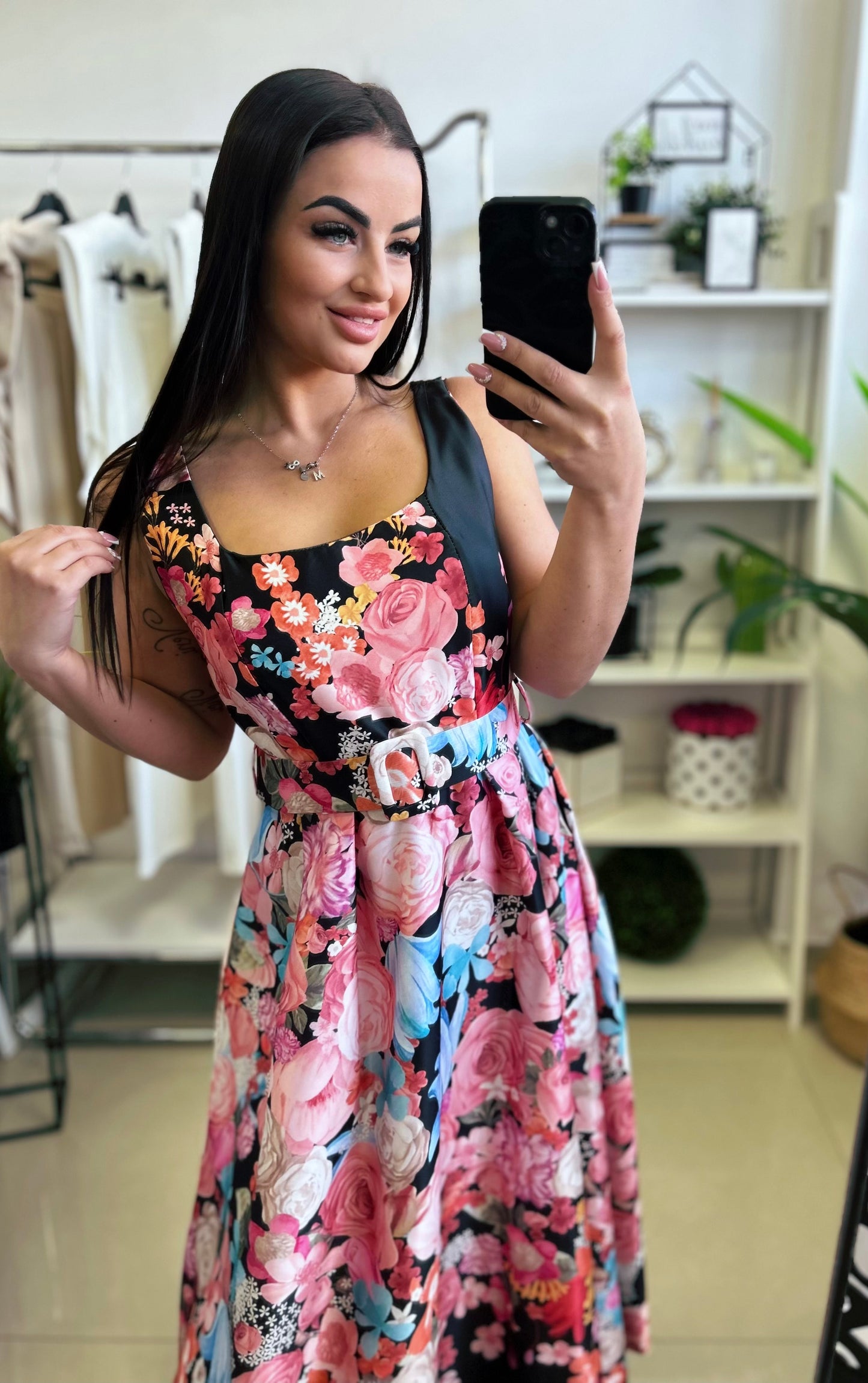4151 ROSALINDA virágos öves hosszú ruha