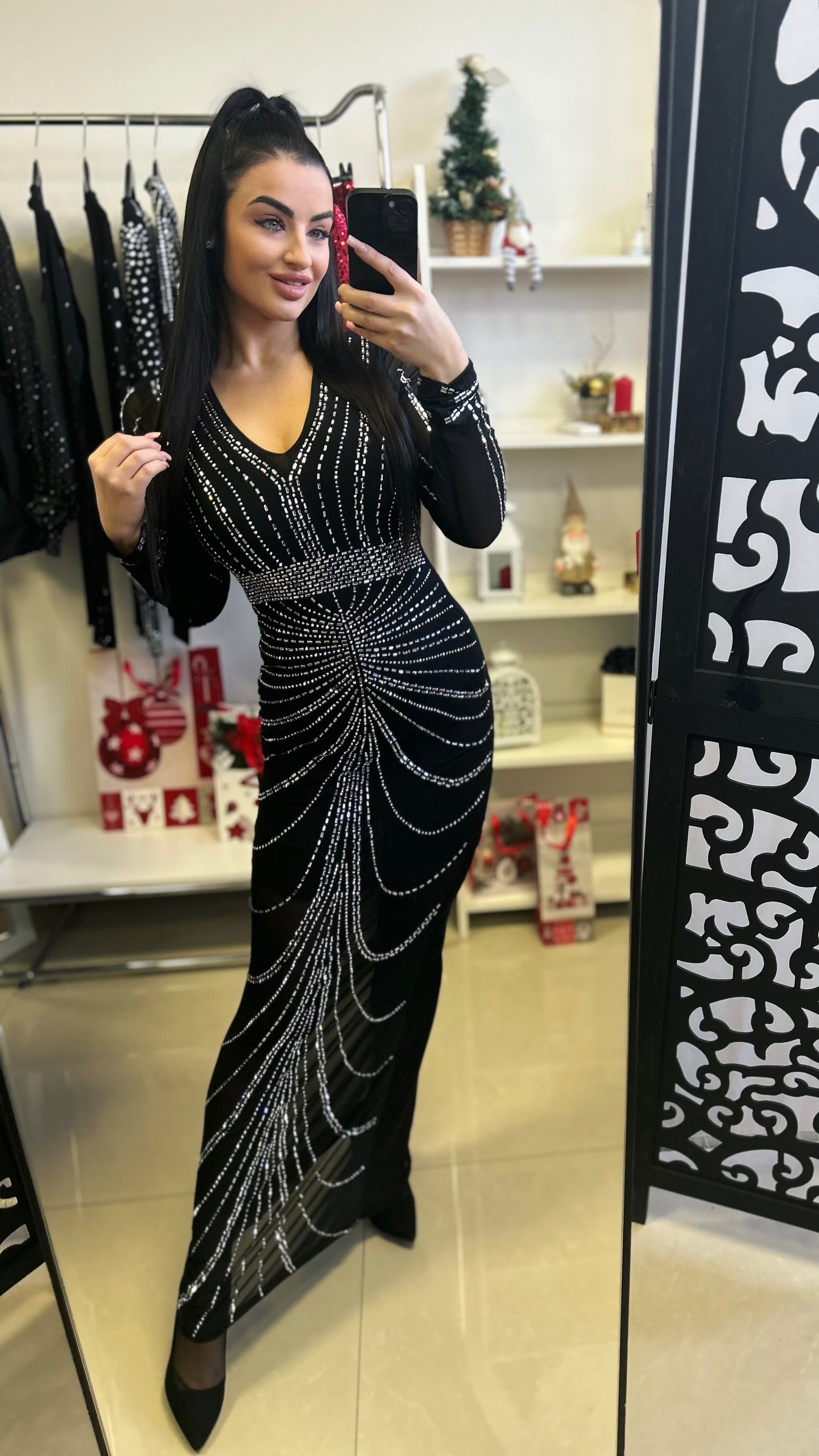 8118 NAZIRA strasszköves maxi alkalmi ruha