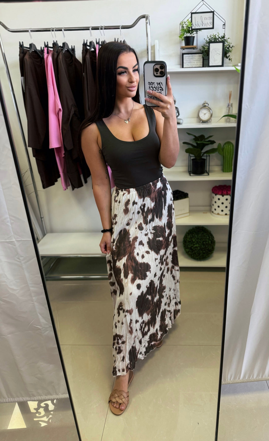 7252 ALIZ barna mintás gyűrt szoknya