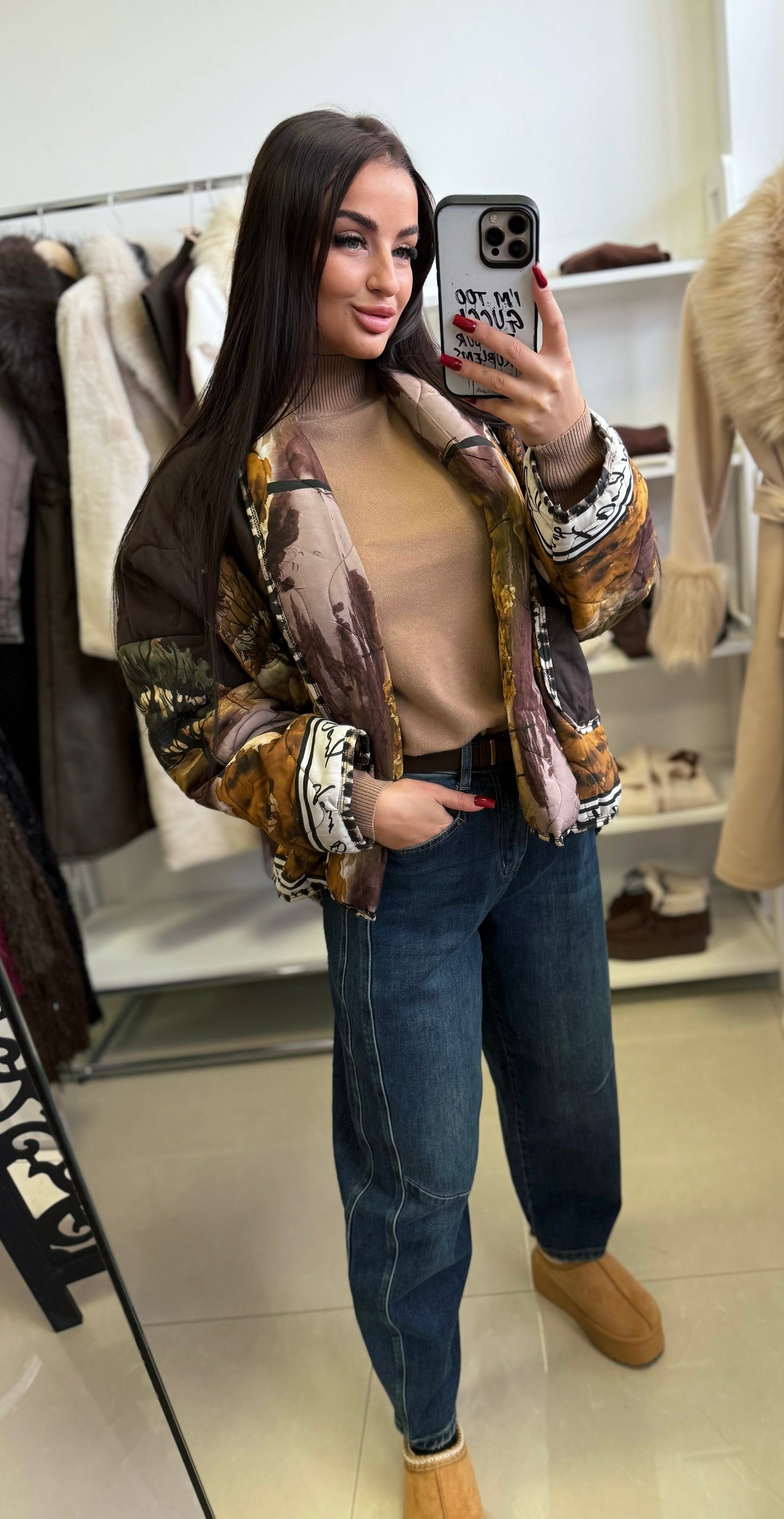 7864 MANDA oversized mintás őszi kabát