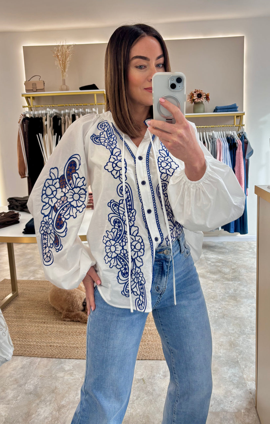 251 BOHO kék hímzett vászon ing