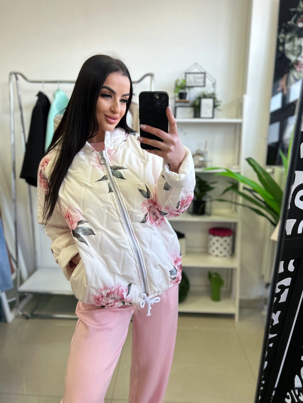 89721 ROSY virágos oversize kapucnis tavaszi kabát
