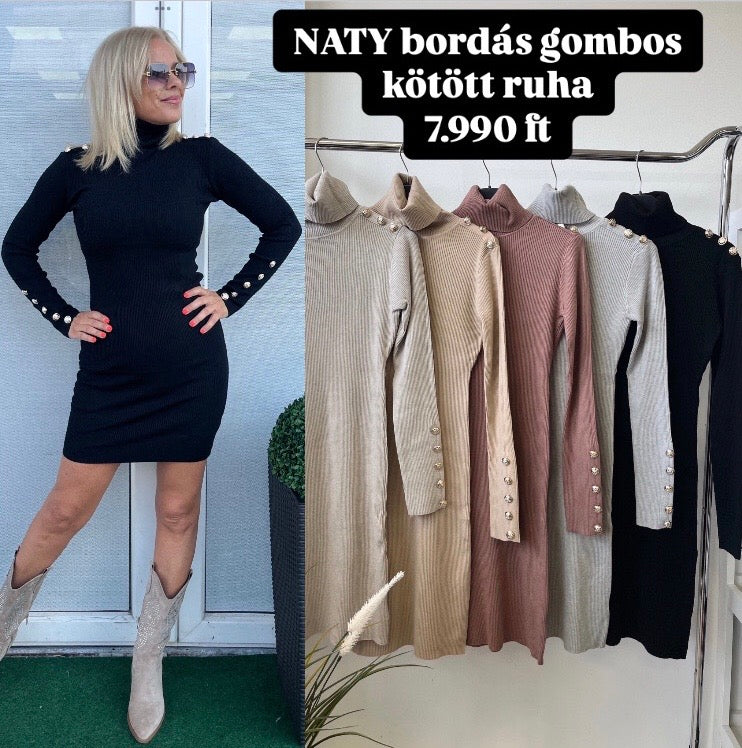 017 NATY basic bordás gombos kötött ruha