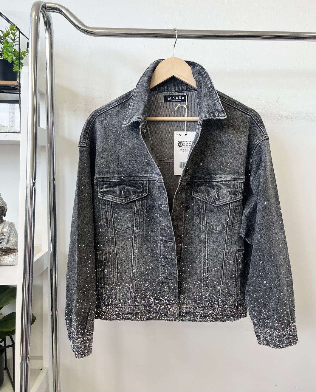 A2259 NORY strasszköves oversize SZÜRKE farmer kabát