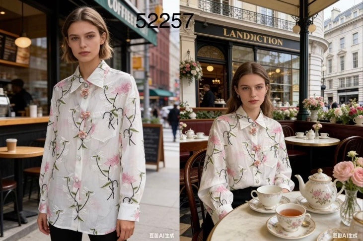 52257 LÉDA hímzett virágos blúz