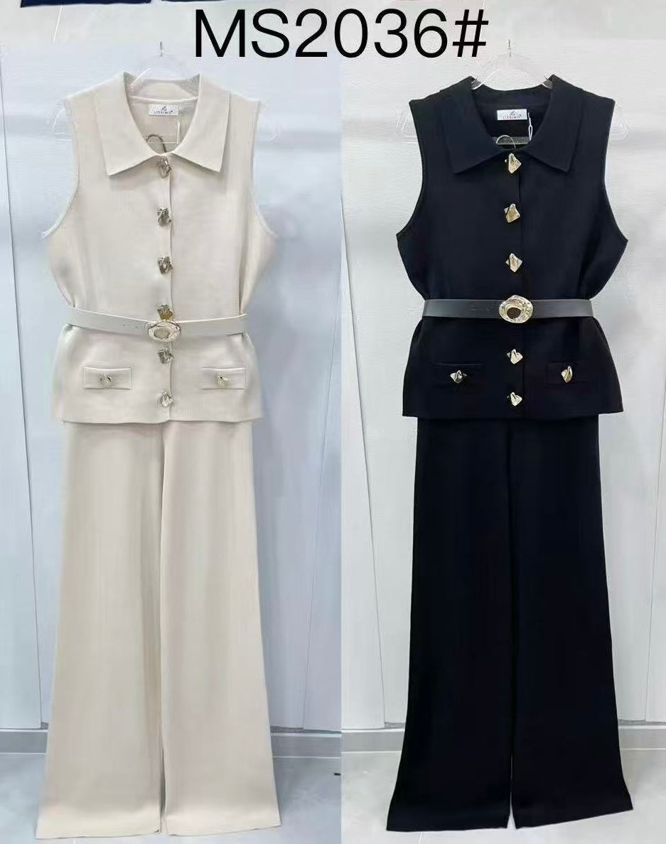 2036 PAULA kötött mellény+nadrág szett övvel