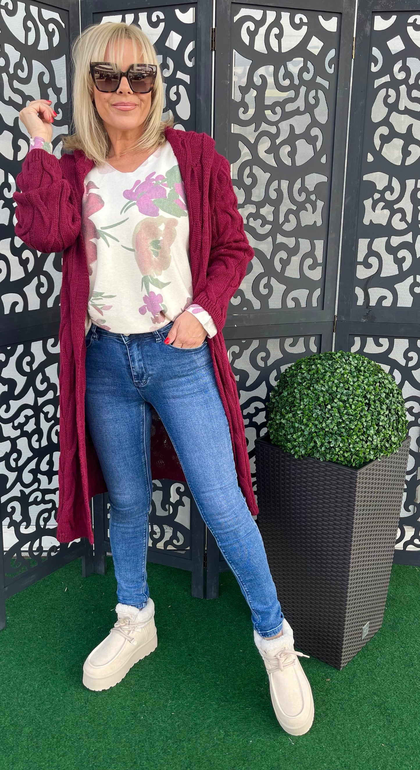 8588 LUNA fonott kötött kapucnis kardigán