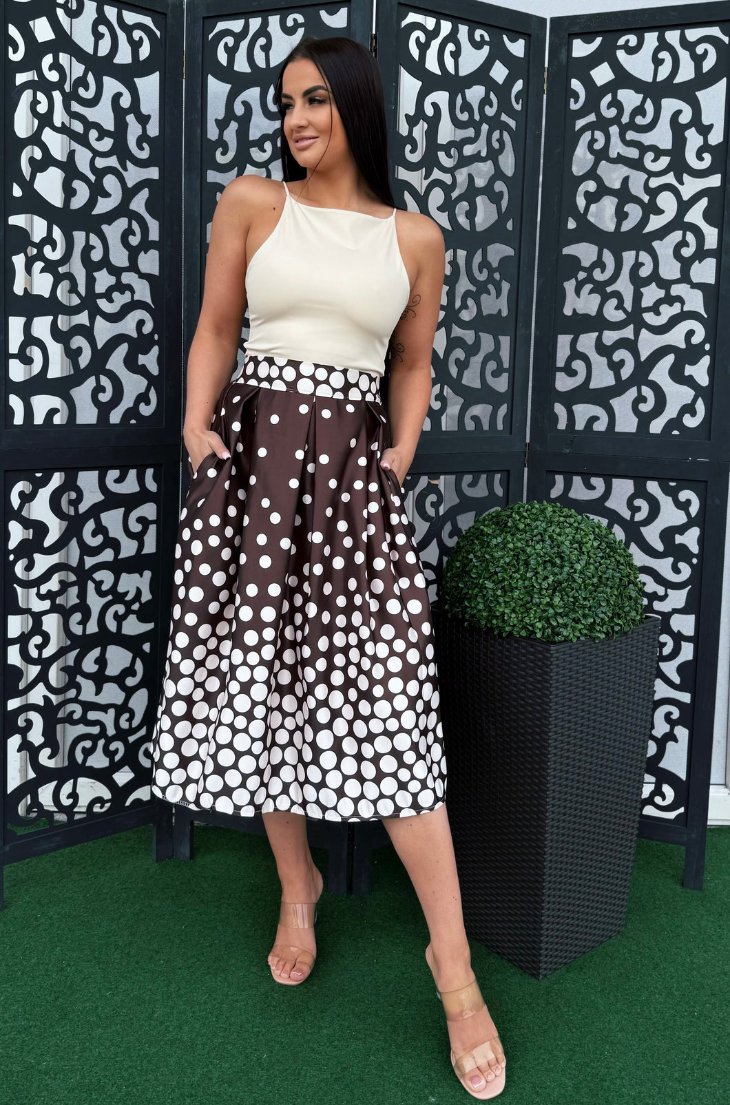 3154 PÖTTYÖS szatén szoknya