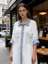 Kép betöltése a galériamegjelenítőbe: 5082 DIA oversize vászon ing horgolt betéttel
