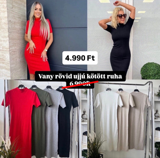 0063 VANY Basic rövid ujjú félgarbós kötött ruha