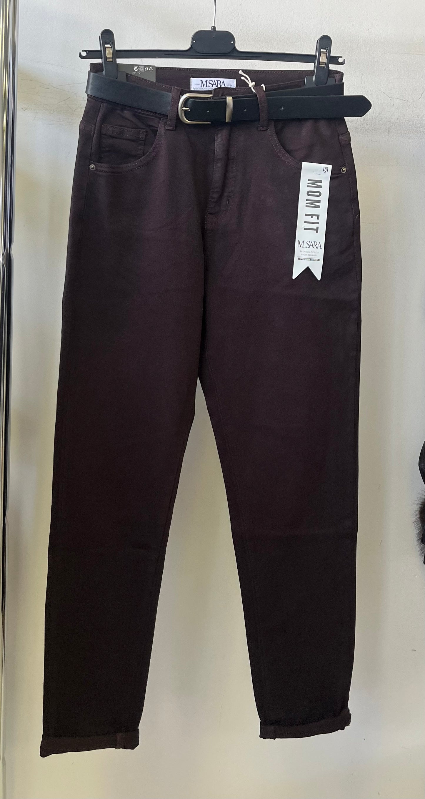 5728 NIKOL sötét padlizsán mom fit farmer nadrág