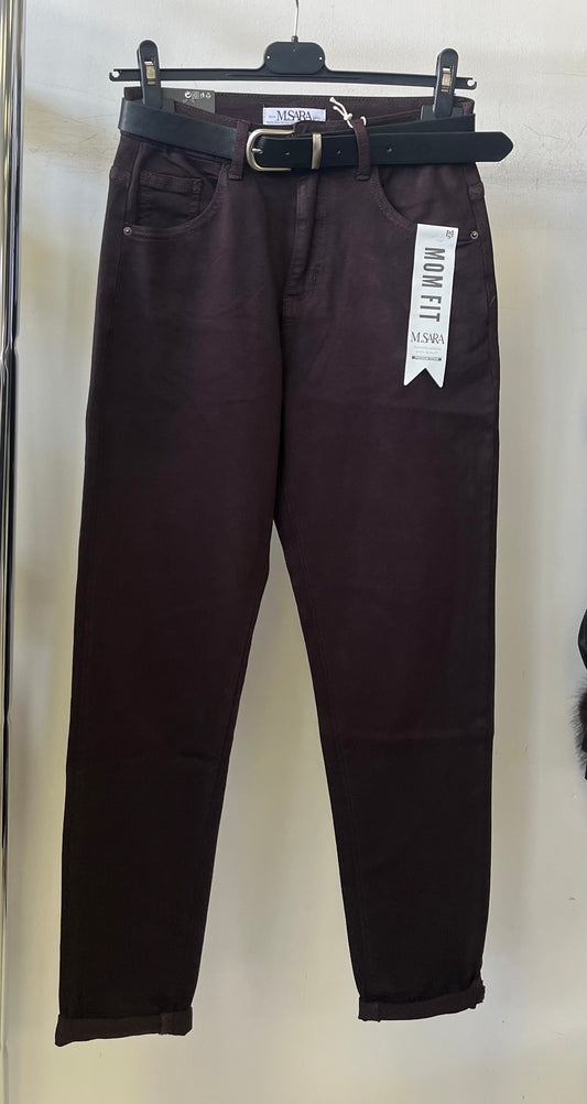 5728 NIKOL sötét padlizsán mom fit farmer nadrág