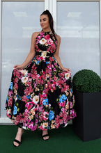 Kép betöltése a galériamegjelenítőbe: 9643 ESMERALDA virágos nyakbakötős  nyári ruha

