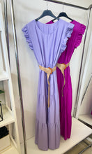 Kép betöltése a galériamegjelenítőbe: 24609 MANGÓ fodros vászon maxi ruha övvel
