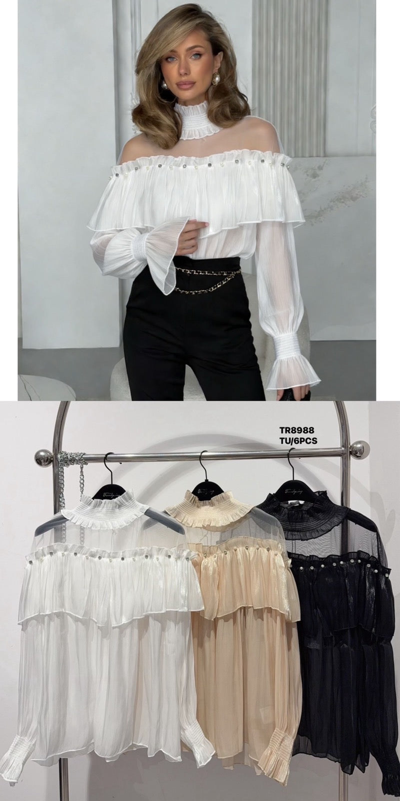 8988 ZELMA szatén blúz strasszkövekkel