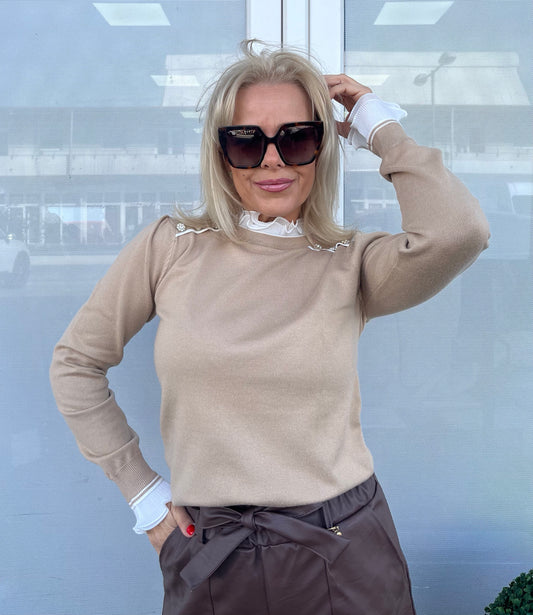 60827 PAULA pliszírozott nyakú pulóver