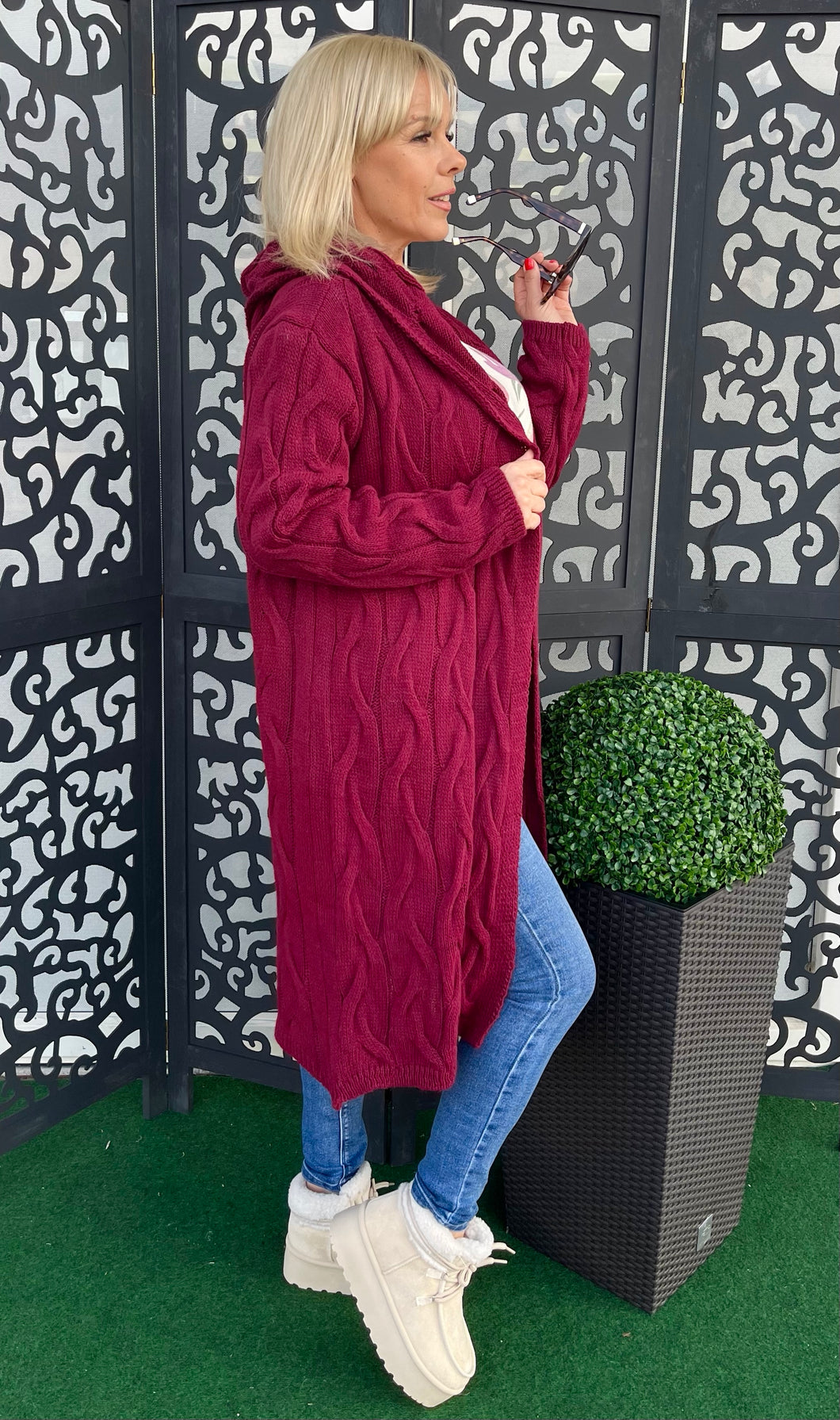 8588 LUNA fonott kötött kapucnis kardigán