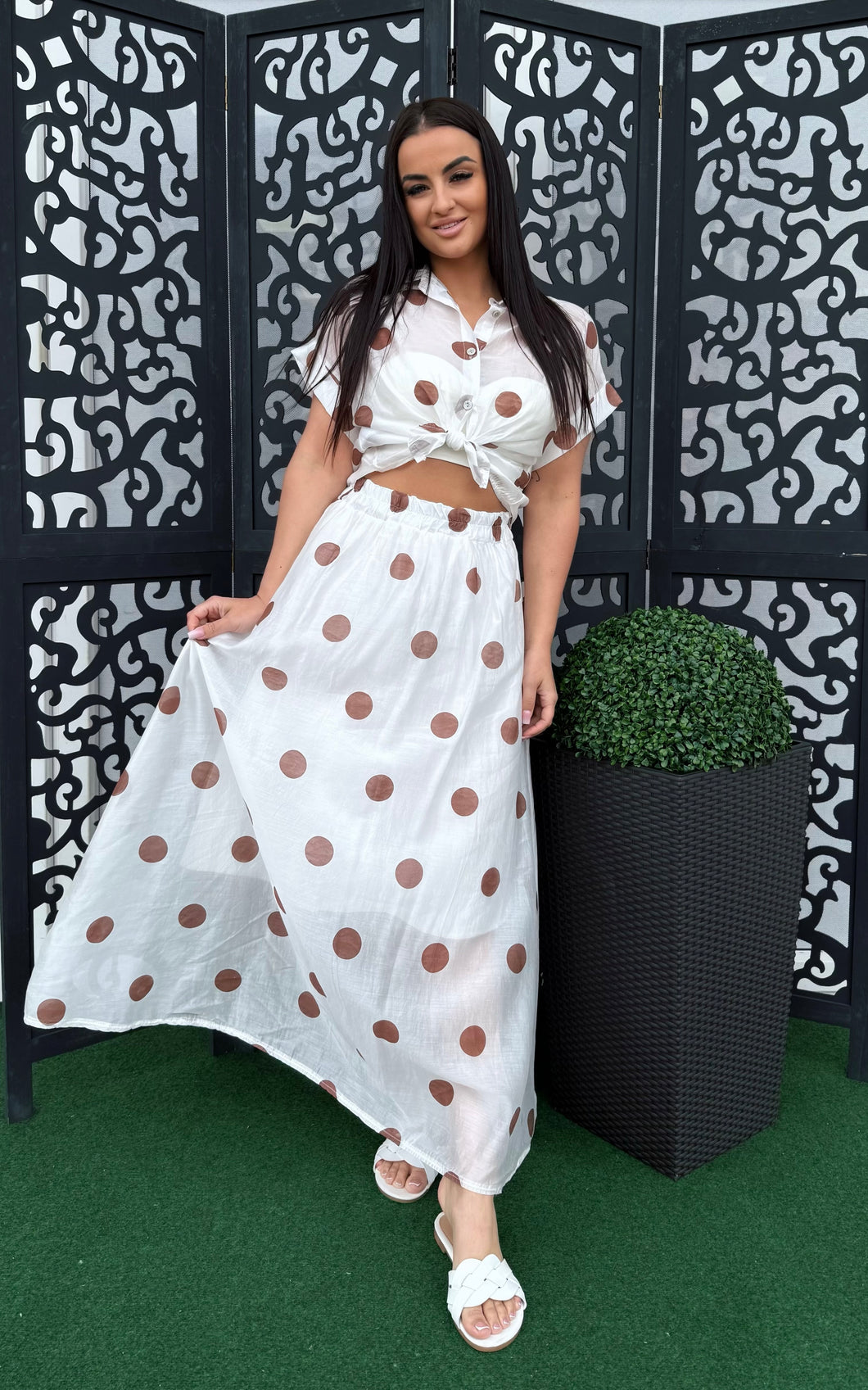 7382 ALYSSA pöttyös műselyem szoknya