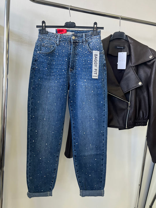 3398 TAMARA strasszköves baggy fit farmer nadrág