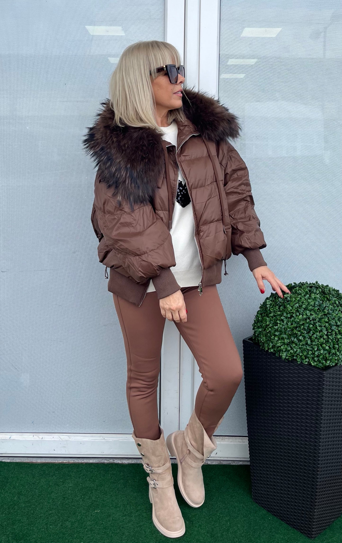 ERICA Oversize szőrme galléros kabát