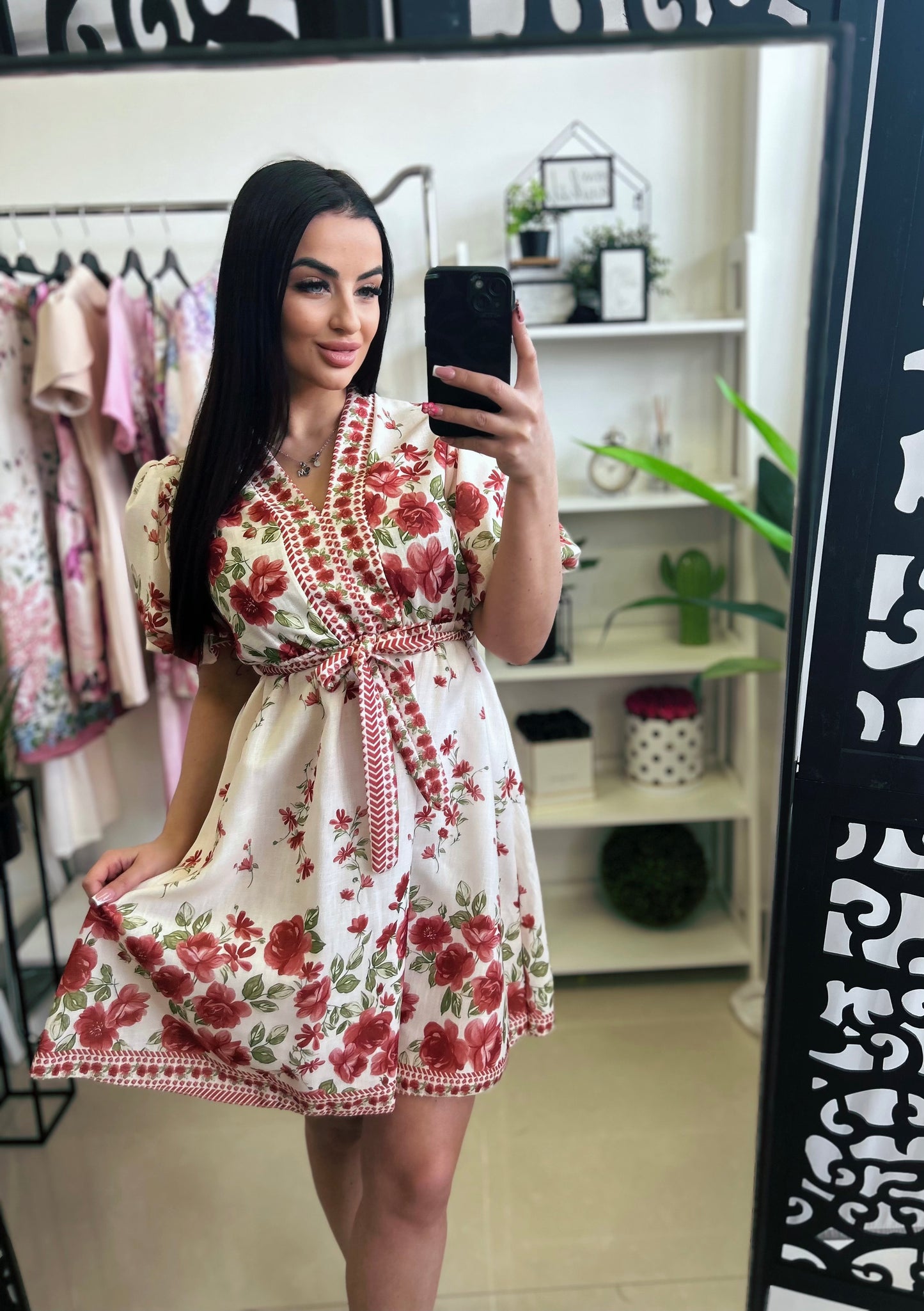 3780 MELINA virág mintás vászon ruha