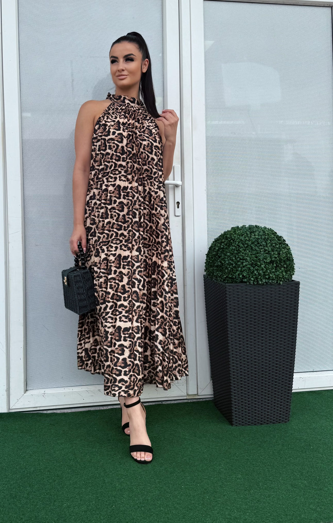 2294 LEOPÁRD pliszírozott maxi ruha