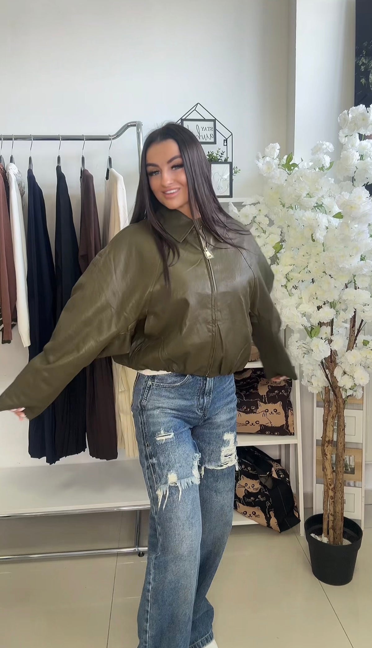 7259 OLIVA oversized műbőr kabát