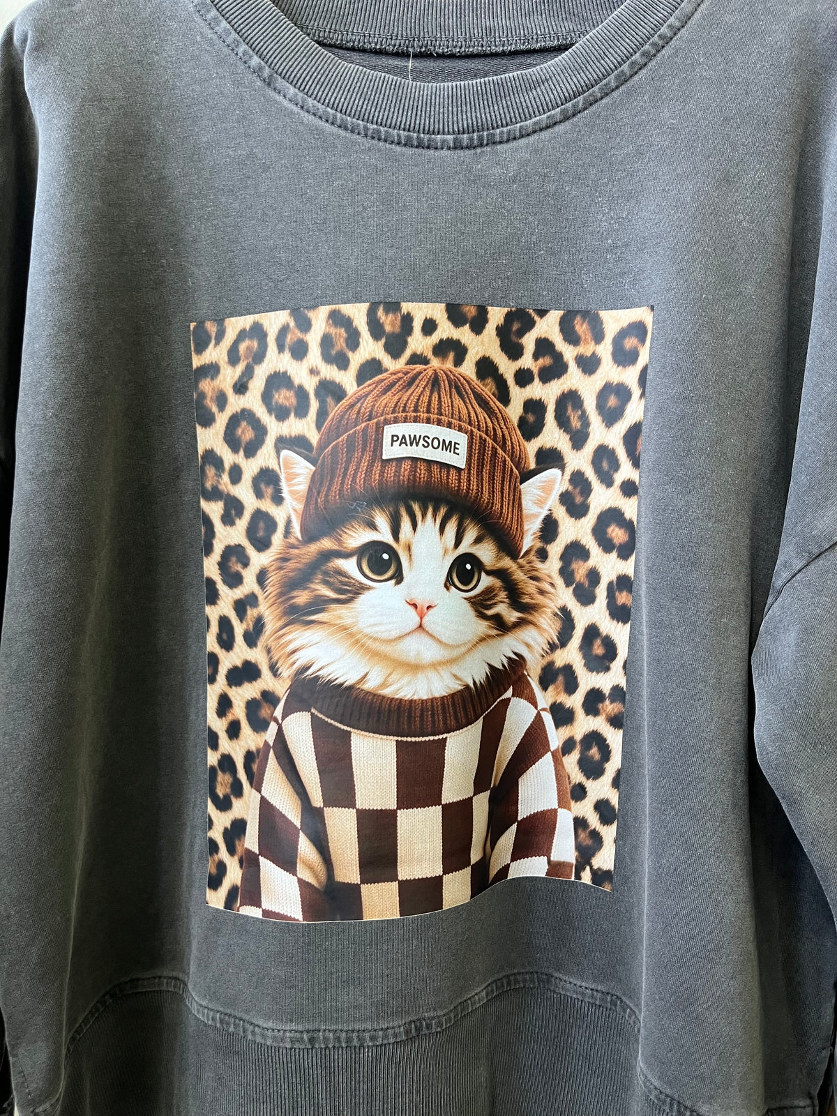 6112 CAT kockás/leopárd oversized pulóver