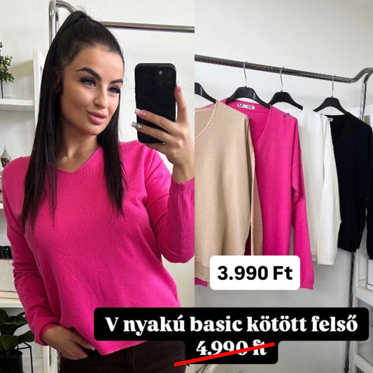 020 V nyakú basic pulóver