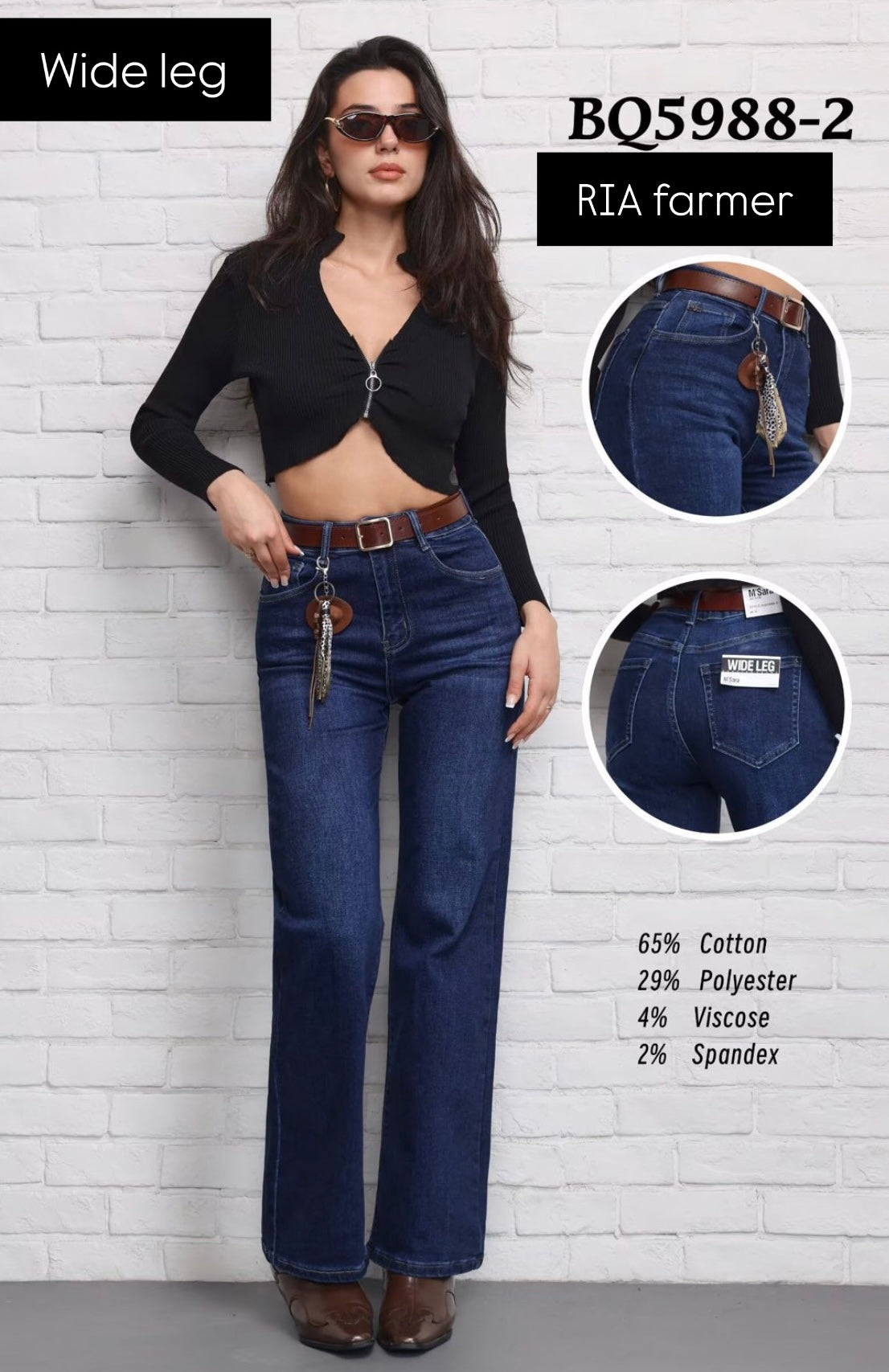 5988 RIA wide leg középkék farmernadrág övvel