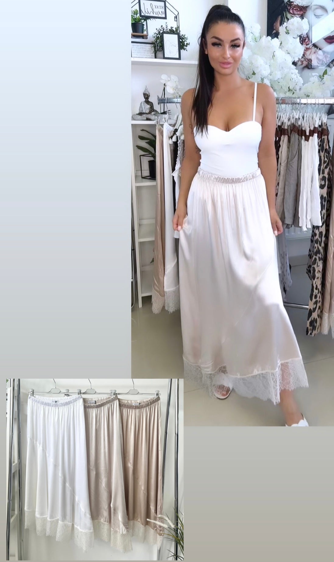 62093 MELODY szatén csipke aljú maxi szoknya