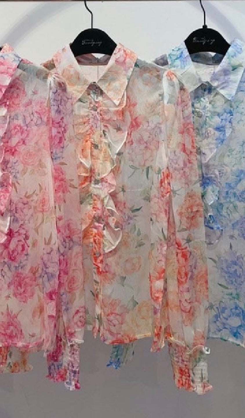 81253 LINDSEY rózsás organza blúz