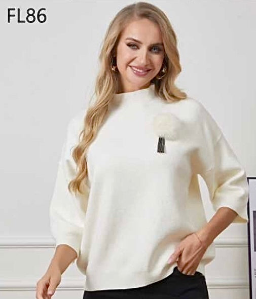 FL86 DANA pompom rövid ujjú pulóver