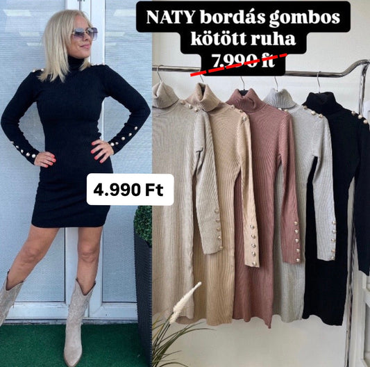 017 NATY basic bordás gombos kötött ruha