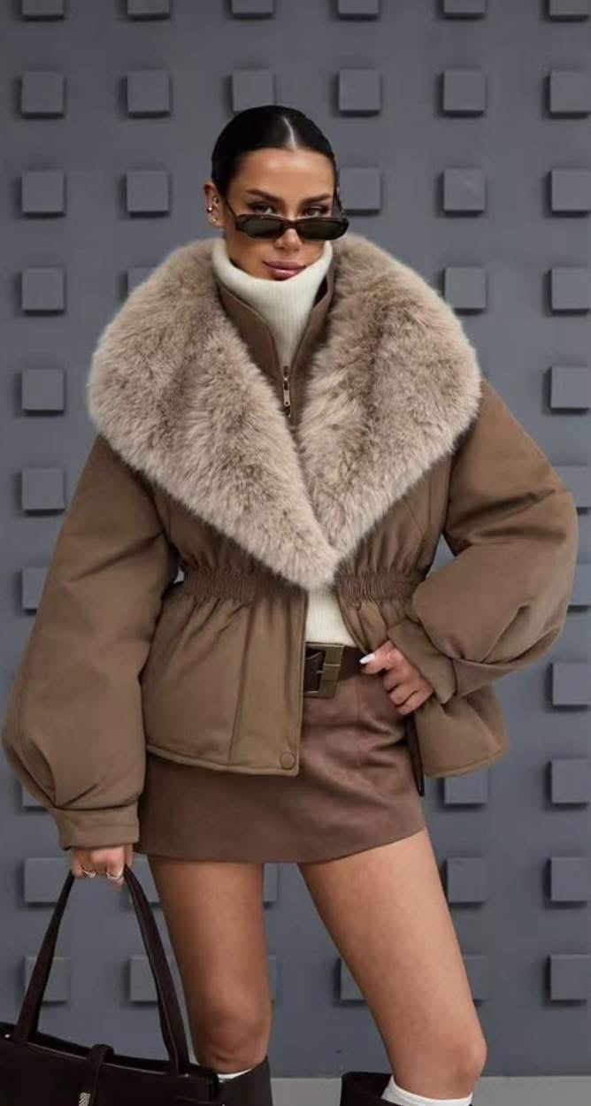 89067 REBEKA camel szőrmés télikabát