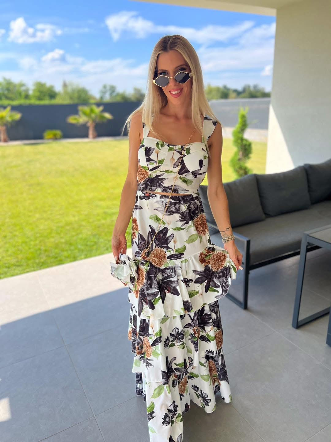 7223 MARGARITA virág mintás szett kistáskával